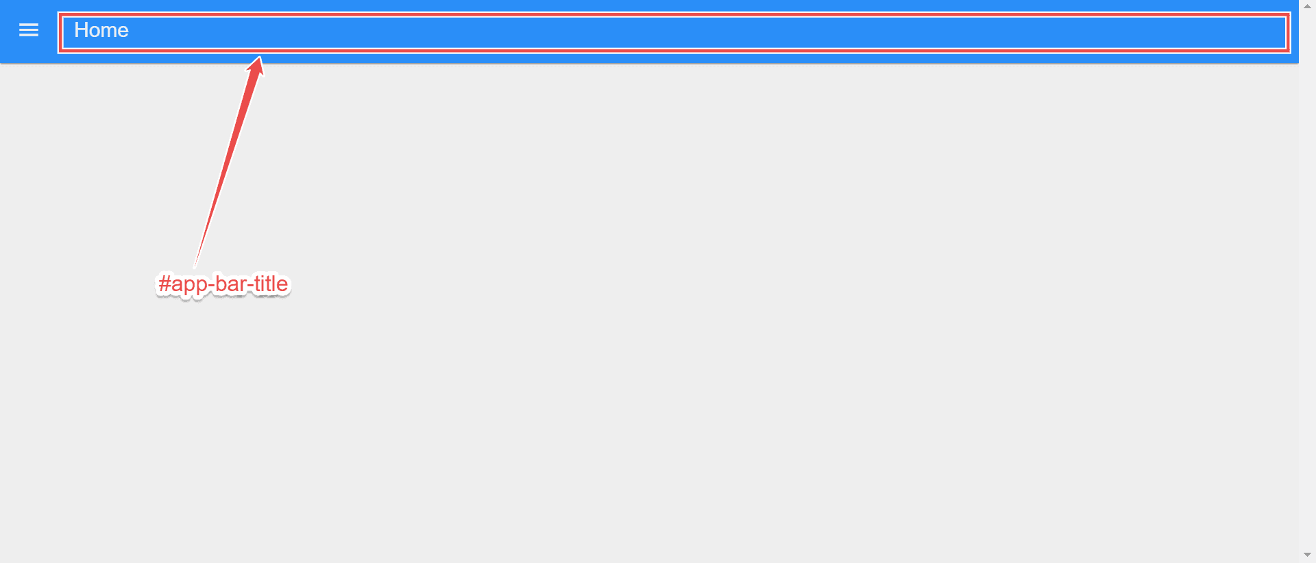 Image of Dashboard showing the #app-bar-title container "Screenshot of Dashboard showing the #app-bar-title container"